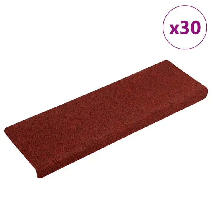 vidaXL Alfombrilla autoadhesiva escalera 30 uds rojo 65x21x4 cm - 1