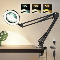 Lupa con luz LED 2 en 1, lámpara de escritorio con 3 modos de Color, regulable, sin escalonamiento, manos libres, 5X - details 0