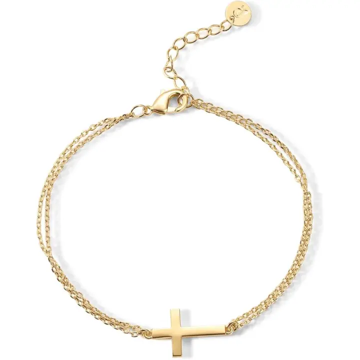 Pulsera Cruzada de Lado Chapado en oro de 14 Quilates para Mujer | Pulsera Religiosa de Estación de zirconia cúbica | Regalo de confirmación - 1