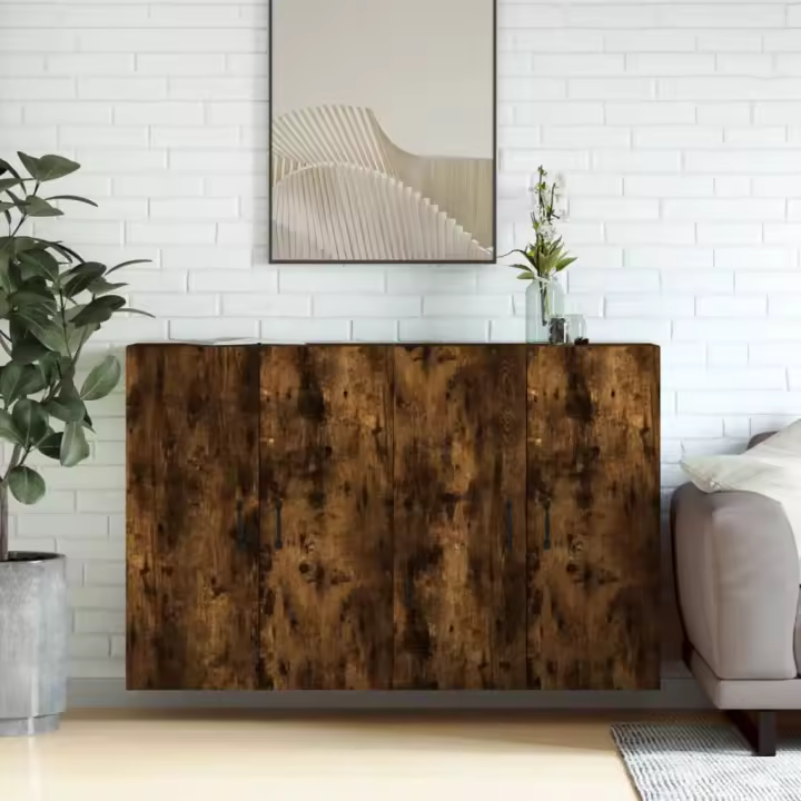 vidaXL Armarios de pared 2 uds madera de ingeniería roble ahumado - 1