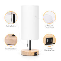 Aigostar Lampara de Mesa con 2 Puertos de Carga USB, Lamparas de Mesita de Noche con Interruptor de Tracción, Base de Madera, Lámpara Escritorio Vintage para Sala de Estar, Dormitorio, Oficina - details 1