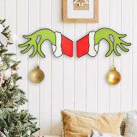 Nuevas Decoraciones De Navidad Etiqueta De Puerta De Madera Grinch Adorno Para Hogar Y Centros Comerciales Decoración Navideña - details 1