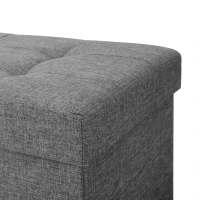 Baúl tapizado capitoné, taburete de almacenamiento textil con asiento acolchado, patas de madera maciza y tapa, gris oscuro - details 11