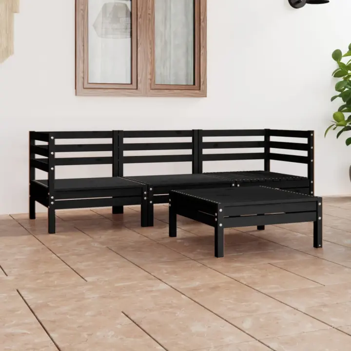 vidaXL Juego de muebles de jardín 4 pzas madera de pino maciza negro - 1