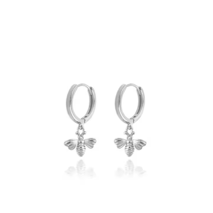 Pendientes de Aro con Colgante de Abeja, Plata, 11 mm, 8x8 mm, Ref: CHP151908A - 1
