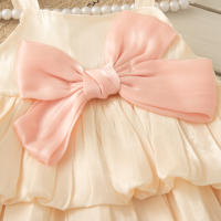 Vestido De Verano Para Bebé Niña Con Lazo Y Diseño De Multicapa Vestido Casual Princesa Con Cuello Halter Sin Mangas Largo De Pierna Poliéster Talla True Fit - details 5