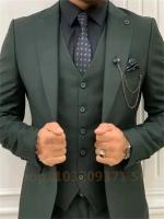Traje Verde De Boda Para Hombre 3 Piezas Traje De Negocios Con Chaqueta Chaleco Y Pantalones Conjunto De Chaquetas Casuales - details 1