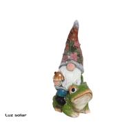 Gissed - Figura Decorativa de Gnomo con Luz Solar, Diseño Encantador con Sombrero Floral y Rana, Ideal para Jardín, Terraza o Patio, Resistente a la Intemperie, Carga Automática con Energía Solar, Iluminación Suave y Relajante, Decoración Mágica - details 0