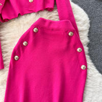 Conjunto De Ropa De Mujer REALEFT Otoño Invierno 3 Piezas Traje De Tejido Knitted Cardigan De Botón Sencillo Y Tops Falda Elegante Para Oficina - details 18