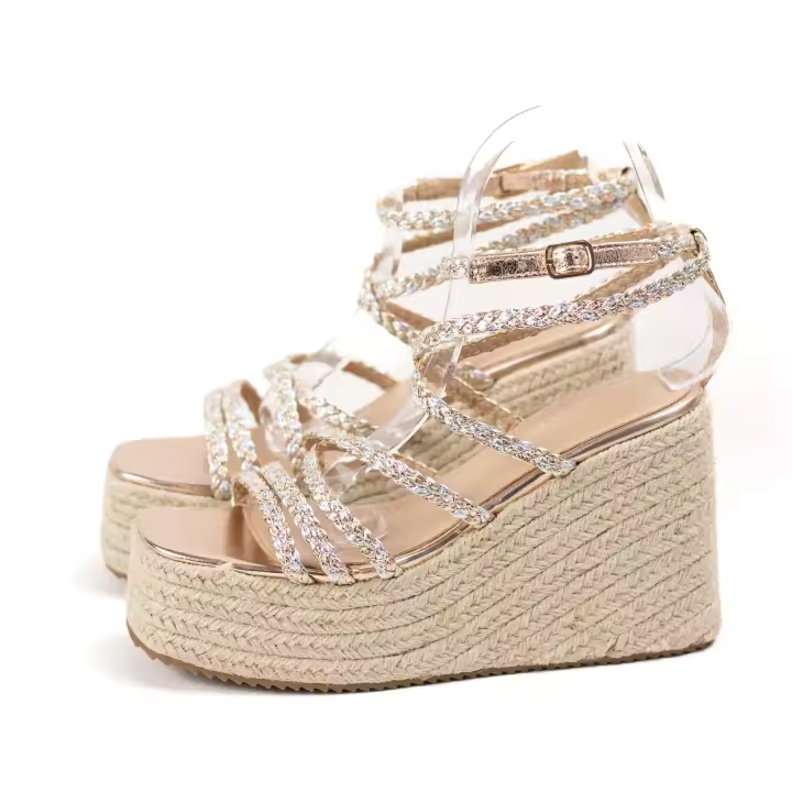 Sandalias de cuña con plataforma en esparto, tiras trenzadas y ajuste con hebilla, diseño sofisticado y cómodo para cualquier ocasión Lyla Wang - 1