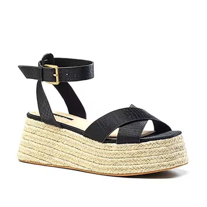 Sandalia plataforma mujer esparto Corina negro efecto coco - 1