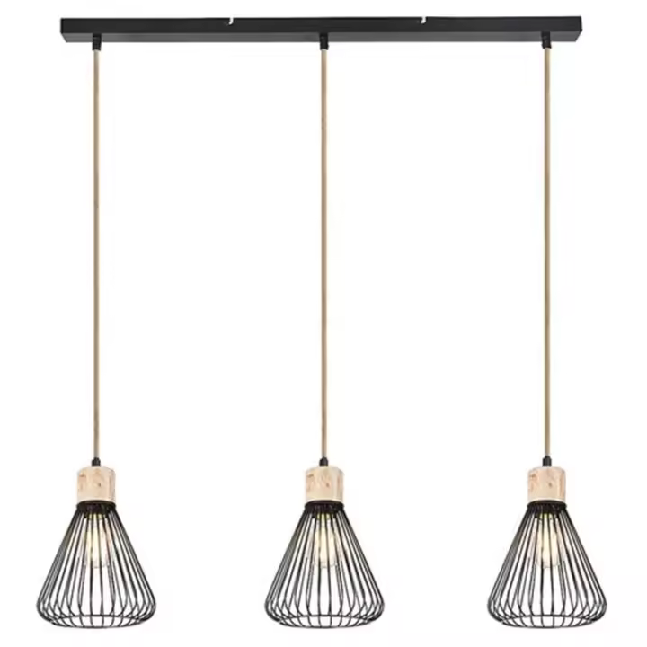 Lámpara Colgante E27 X3 X4 Metal Negro Estilo Industrial Metal/Madera IP20 FARFALLE  RABALUX - 1
