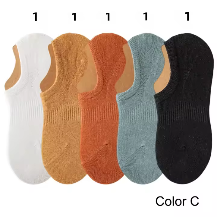 5 Pares De Calcetines Invisibles Para Mujer De Color Sólido Antiaderentes De Verano Calcetines Planos Sin Mostrar De Algodón Y Poliéster - 1
