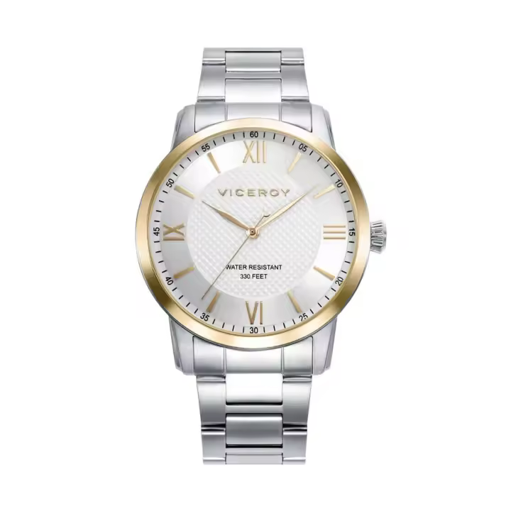 Reloj Viceroy 41145-83 acero con esfera blanca de números romanos y bisel dorado - 1