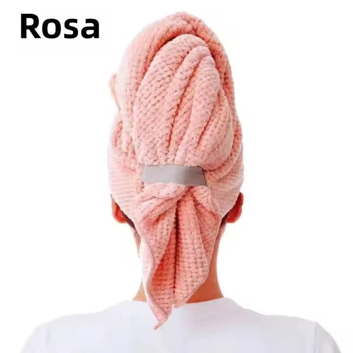 Toalla De Pelo De Microfibra Extra Grande Con Cinta Elástica Secado Rápido Ultra Absorbente Suave Turban Para El Cabello - 1