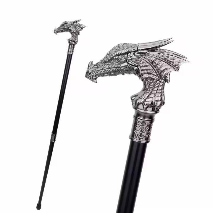 Bastón De Moda Con Cabeza De Dragón Decorativa Para Cosplay Y Fiestas Vintage Bastón De Caminar De Acero 93cm Con Punta De Goma - 1