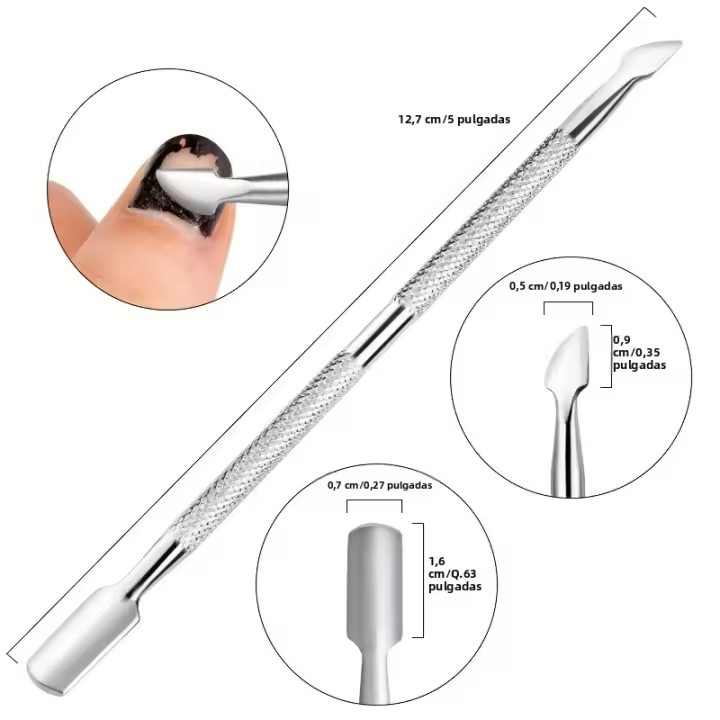 2-Way Golden Cuticle Pusher Herramienta De Cuidado De Uñas Y Pies Eliminador De Piel Muerta Acero Inoxidable Tamaño S - 1