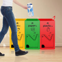 Bandeja De Reciclaje 149L Impermeable Con Bolsa De Basura Reciclable Y Estampado Colorido - Almacenamiento Plegable Para Botellas Para Cocina Y Hogar - details 2