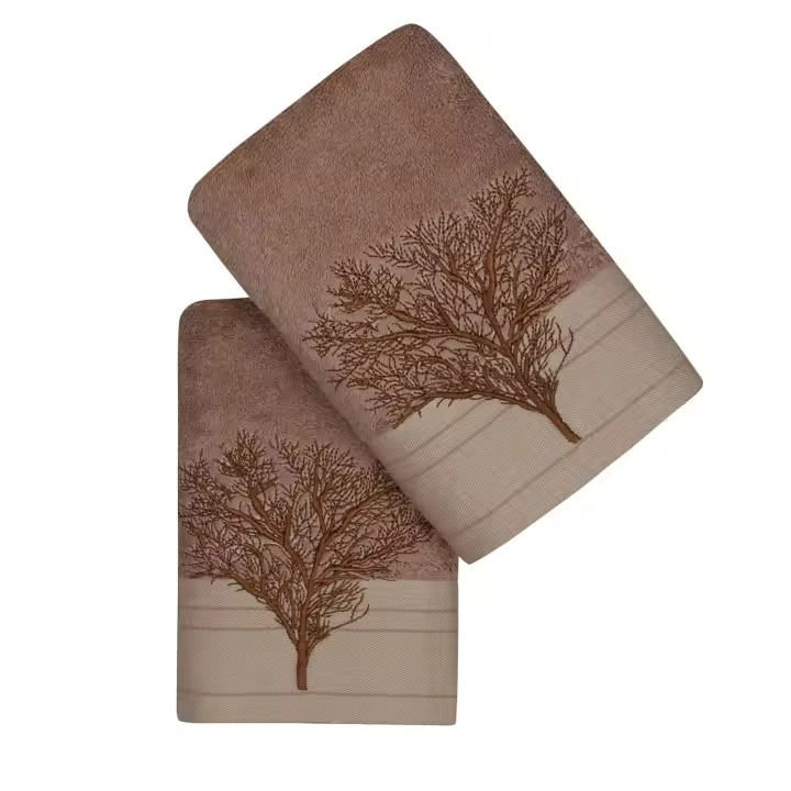 Wellhome Juego de Toallas Suaves y Absorbentes 100% Algodón Marrón Claro y Crema - 2 Piezas - 1