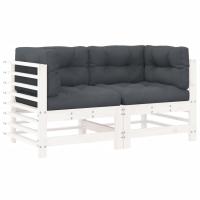 vidaXL Sofás esquineros con cojines 2 uds madera maciza de pino Pino natural, Pino blanco, Pino gris Conjunto Terraza Muebles Jardín Exterior Juego de Muebles de jardín Mueble Jardín Exterior Muebles de Salon Exterior - details 2