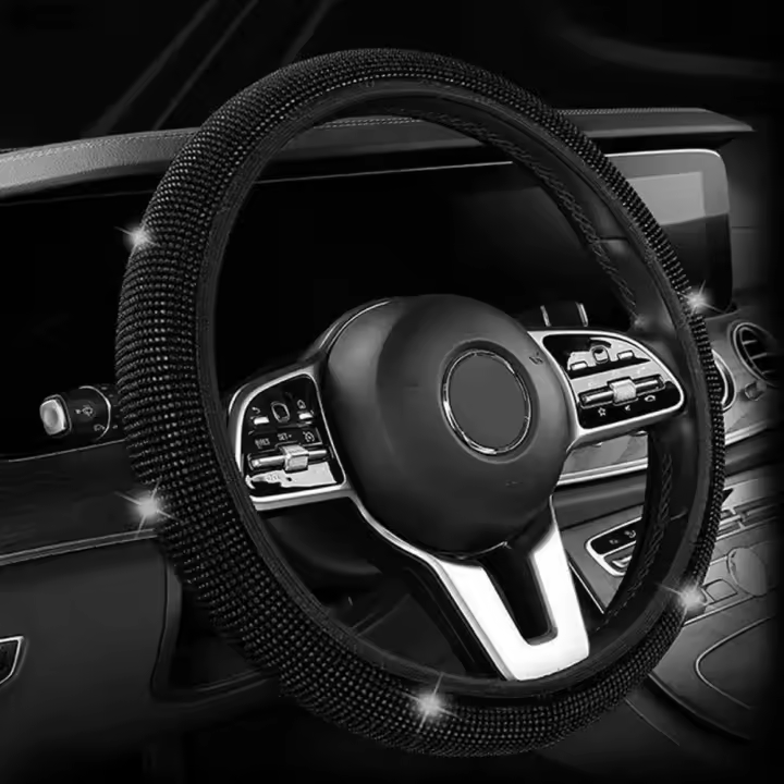 Funda De Volante De Veludo Negro Con Diamantes Para Coche 15 Pulgadas Estándar Cubierta De Rueda Brillante Con Lentejuelas De Glitter - 1