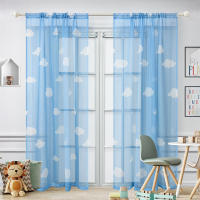 Cortinas Semitransparentes Azules Con Estampado De Nubes Para Dormitorio Y Sala De Estar Filtración De Luz Voile Decoración Para Habitación De Niños - details 0