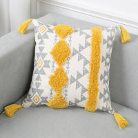 Funda De Cojín Geométrica Amarilla Con Borlas Para Decoración De Sofá Y Dormitorio Funda De Cojín Cuadrada Desmontable Y Lavable Estilo Mediterráneo - details 6