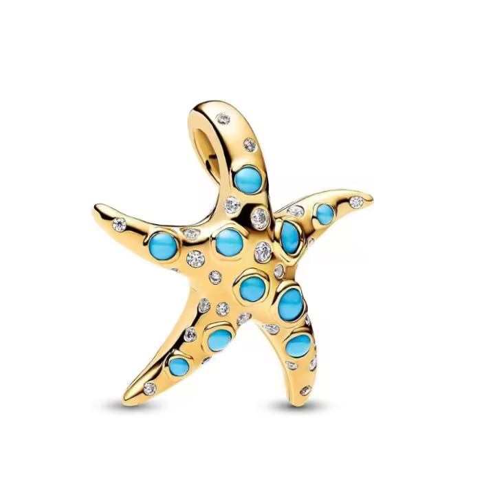 Pandora Moments 793746 C01-Colgante de Estrella de Mar Azul Brilliant de Plata DE LA Chapada en oro de 14 Quilates, compatible con Colgant Moments, 9,4x22,7x20,9mm, Rodeado cúbica - 1