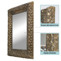 Espejo Rectangular de Metal Labrado en Oro Patinado, Espejo de Pared con Luna Biselada. Ideal para Baños, Salón, Dormitorio, Recibidor... (Mod. Filipinas 60x80 cm) - details 2