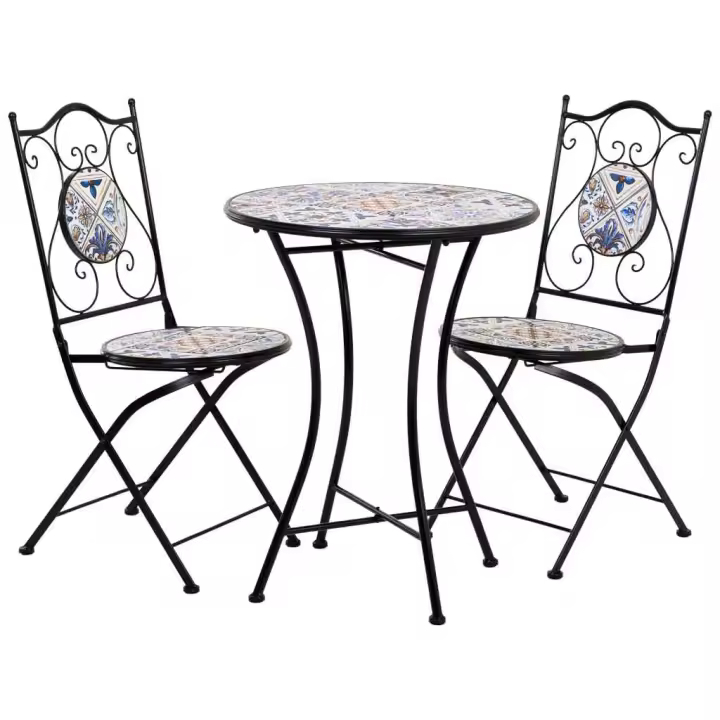 Conjunto mesa y dos sillas de mosaico y forja negro mesa:D60x75h-silla(2):D38x46-90h - 1