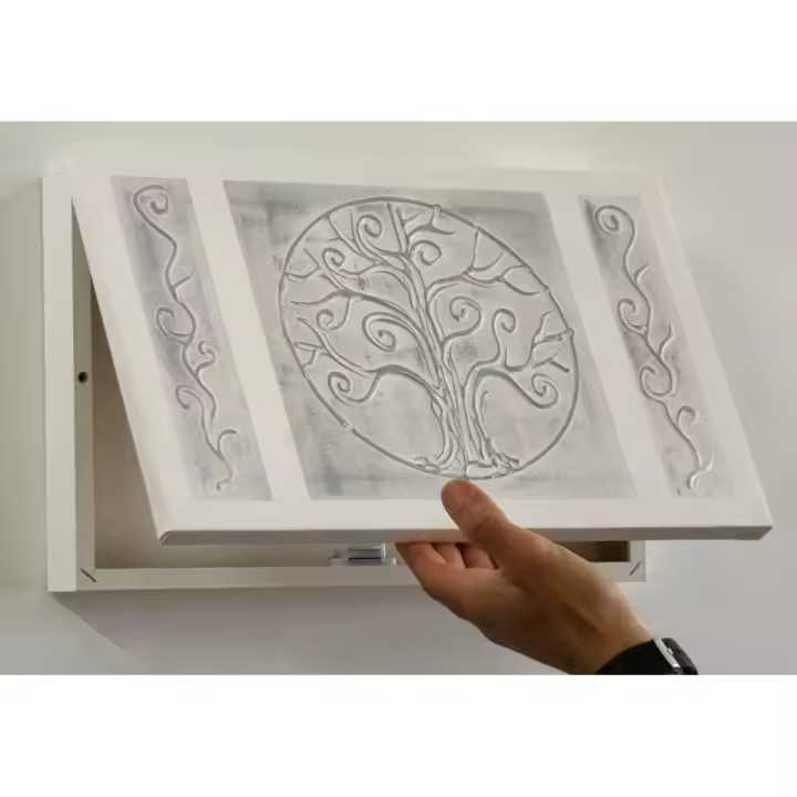 Cuadroexpres Tapa de Contador Pintada a Mano 37x22x4 cm (41x26x6 cm medida  exterior) Minimalista, En gris y blanco,100% Original, Arbol de la Vida, Incluye Tornillos para Fijar en La Pared - 1