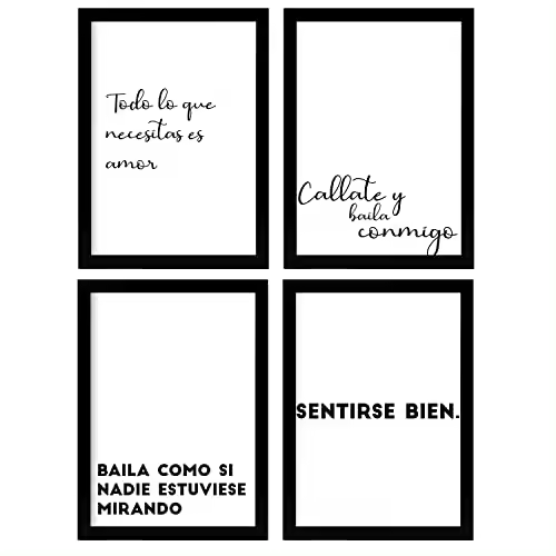 Nacnic Set De 4 Pósters Tipográficos Baila - Diseño De Interiores - Cuadros Con Frases Inspiradoras Y Positivas - Madera MDF - Plexiglás Resistente - 1