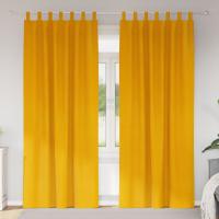 Cortinas opacas vidaXL con lazos para colgar, 2 piezas, color mostaza de terciopelo - details 0