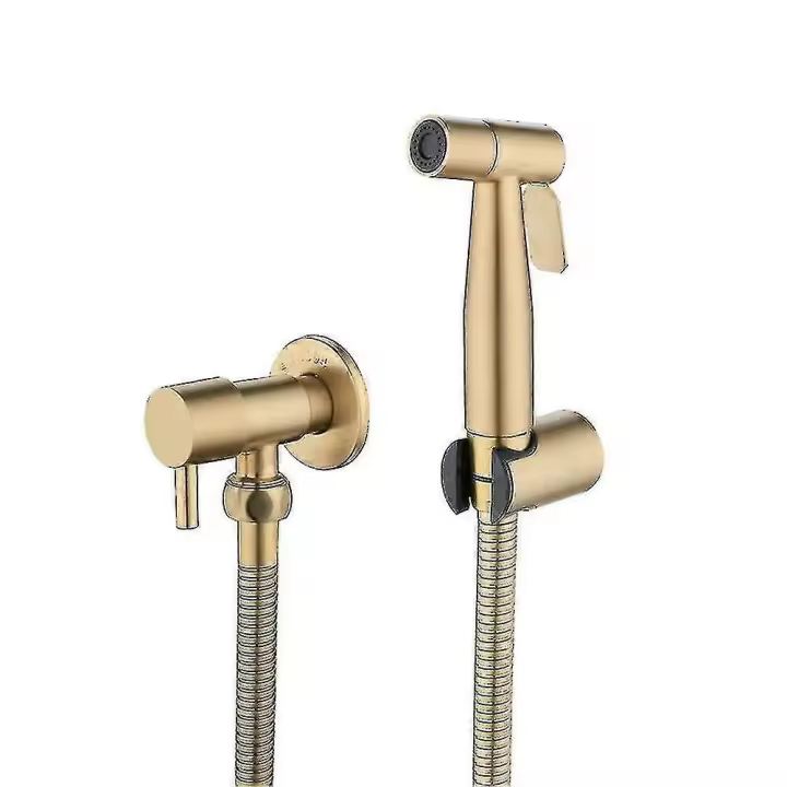 Baño inodoro bidé grifo kit cepillado oro montado en la pared bidé rociador ducha con válvula de cierre - 1
