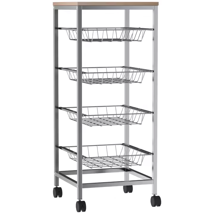 HOMCOM Carro Múltiusos de Cocina Baño con Ruedas 5 Niveles Carrito de Servicio Isla de Cocina Carrito Auxiliar Verdulero Frutero 36.5x36.5x89cm Carga 20kg - 1