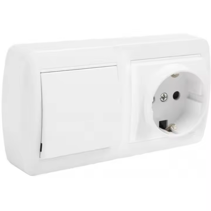 Base Fija 2P+T 16A 250V + Conmutador/Interruptor 10AX 250V 148x72x42mm Superficie Mural Solera MUR63U - 1