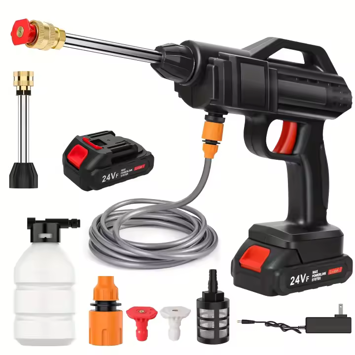 21V de alta potencia 435PSI fuerte presión inalámbrica de alta presión de lavado de coches portátil de baterías de litio pistola de agua del coche 5m tubo largo de 40 minutos de alcance casa de lavado de coches dispositivo de limpieza - 1