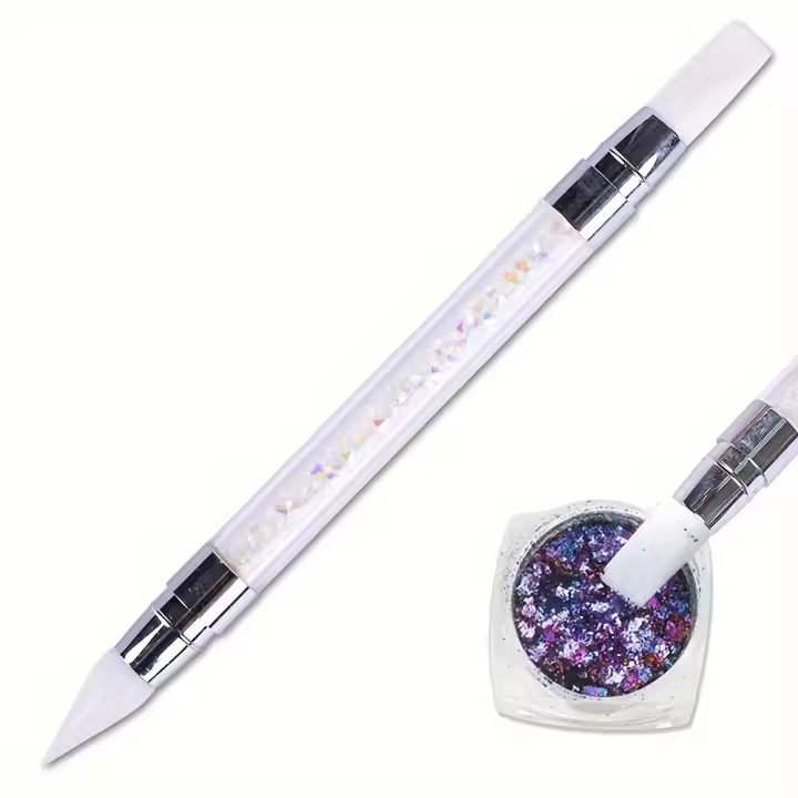 Doble Punta De Silicona Para Arte De Uñas Y Manicura Con Espejo Y Polvo De Brillo Herramientas De Pintura De Puntos Para Uñas - 1