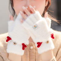 Guantes De Navidad Con Reino Para Mujeres Y Niñas Estilo Plegable Mitad Dedo Llenos De Terciopelo Y Poliéster Unisex - details 6