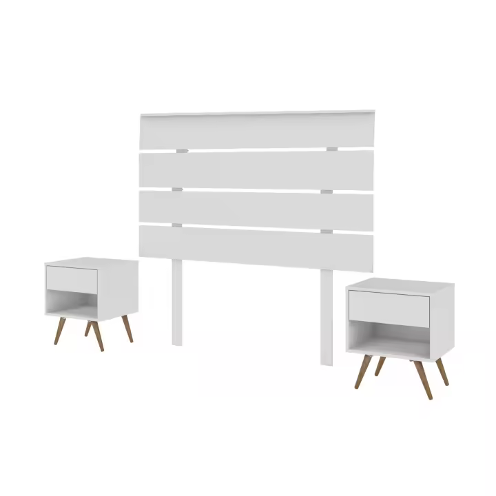 Momma Home Cabecero de Cama + 2 Mesitas en Madera Blanco - MOMMA HOME Modelo TOMARO - 1