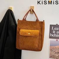 Bolso De Hombro Para Mujer De Corduroy Y Tela Con Bolsillo Exterior Bolso De Compras Casual Para Estudiantes Bolsa De Libros - details 5