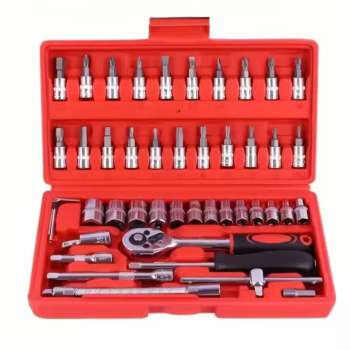 Juego De Herramientas Manuales 46 Piezas Con Estuche De Almacenamiento Plástico 1/4 Pulgada JUNEFOR Kit General Para El Hogar Y Reparación De Coches - 1