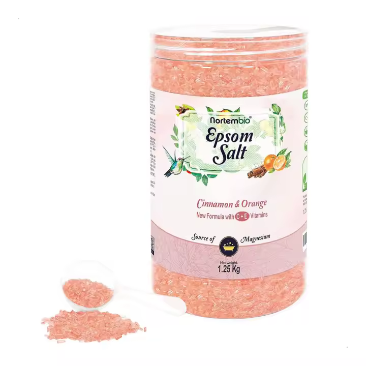 Nortembio.Sal Epsom 1,25g. Frangancia Canela naranja. Sal de Baño Hidratada con Vitamina C y E. Relajación y Aromaterapia. - 1