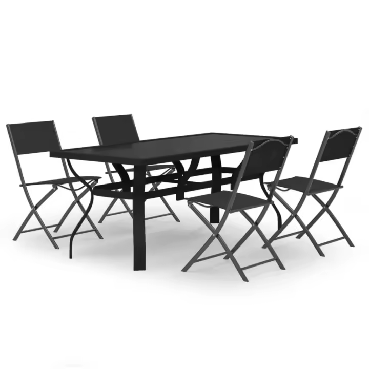 vidaXL Juego de comedor para jardín 5 piezas con cojines gris y negro - 1