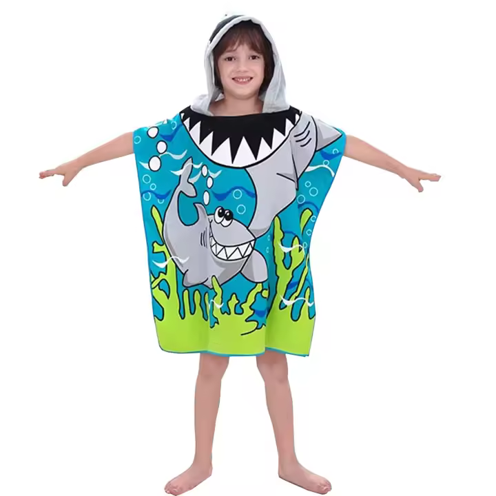 Capa de baño para niños Poncho de baño para niños Toalla de baño para niños Toalla de playa con capucha Patrones lindos Uso múltiple para niños de 2 a 8 años - 1