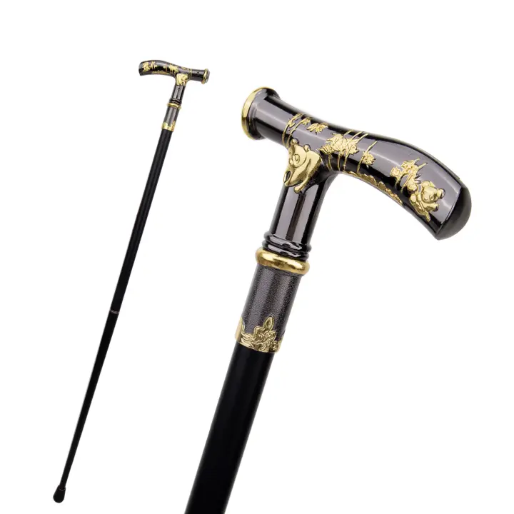 Bastón De Moda Panda Dorado Negro Con Compas Decorativo Elegante Para Caballeros 93cm Punta De Goma Mango De Aleación De Aluminio - 1