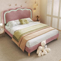 Cama Doble Tapizada LED 140x200 cm, Somier with Somier de Lamas y Cabecero Ajustable, Cama Tapizada Rosa, Somier Dormitory Juvenil Cama de Invitados Terciopelo - details 1