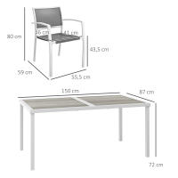 Outsunny Conjunto de Comedor de Exterior Juego de Comedor de Jardín de 7 Piezas con 1 Mesa y 6 Sillas Apilables Estilo Moderno para Terraza Patio Blanco y Gris - details 2