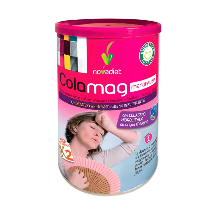 Novadiet COLAMAG MENOPAUSIA 300gr Colágeno de origen marino, Mango africano, Cimicífuga, Pasiflora,Vitaminas, Minerales - 1