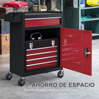 HOMCOM Carro de Herramientas Caja de Herramientas de Acero Carro de Taller con Ruedas Puerta Extraíble 5 Cajones y Cerraduras de Acero Macizos para Taller Garaje Negro y Rojo - details 0